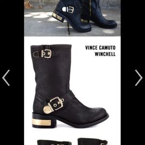 Vince Camuto Black Leather Moto Boot WINCHELL 7